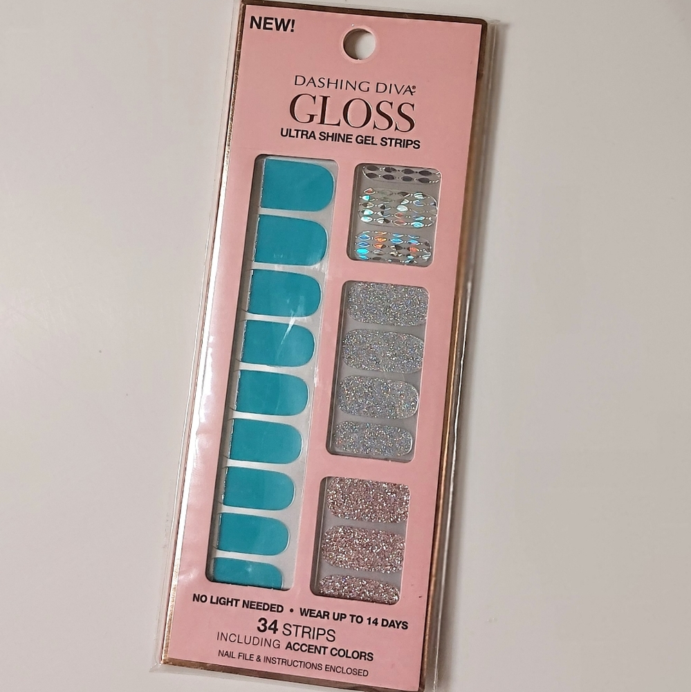 Gloss gel strips with accent colors, ultra shine 34 nails